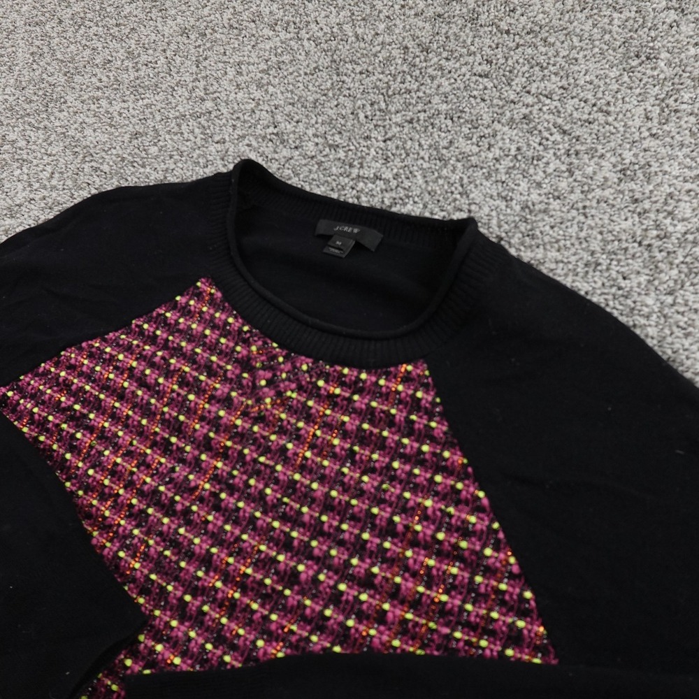 J Crew Sweater Womens M Black Pink Tweed Boucle Merino Wool Pullover Roll Neck